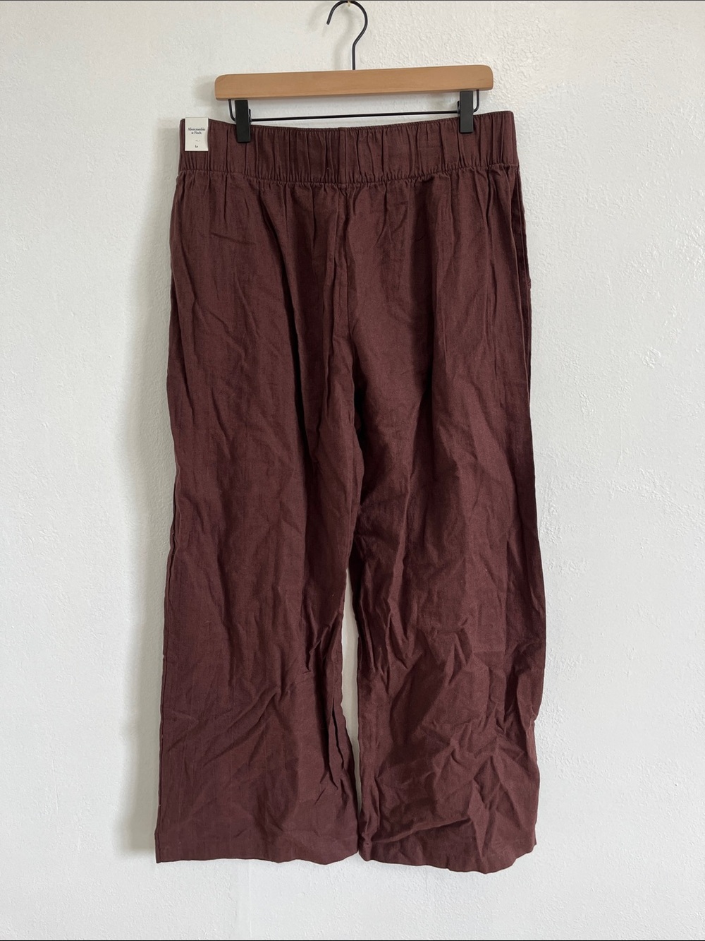 New Abercrombie & Fitch Elastic-Waist Wide Leg Linen Pants Brown Large - Picture 3 of 5